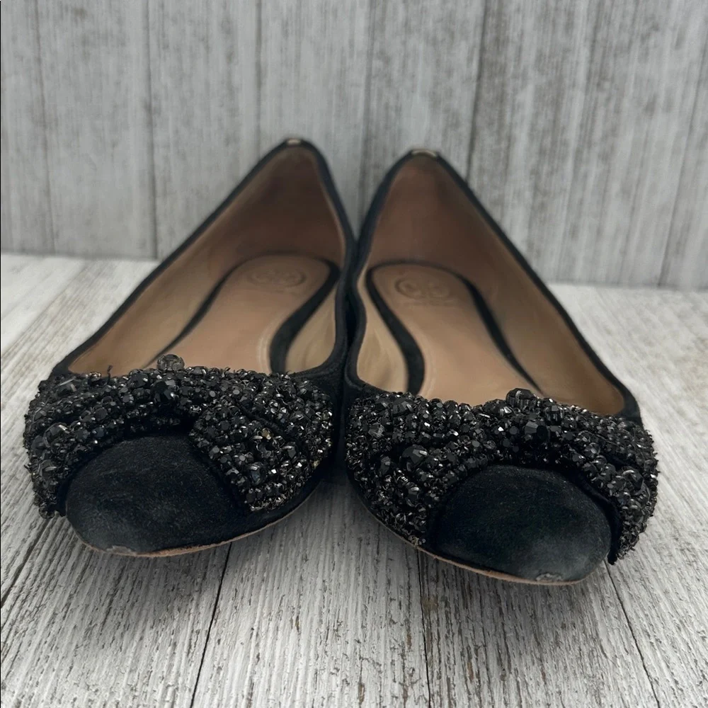 Tory Burch Black Flats with Embellished Bow